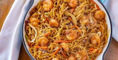 fideos chinos con gambas - Chow mein de camarones